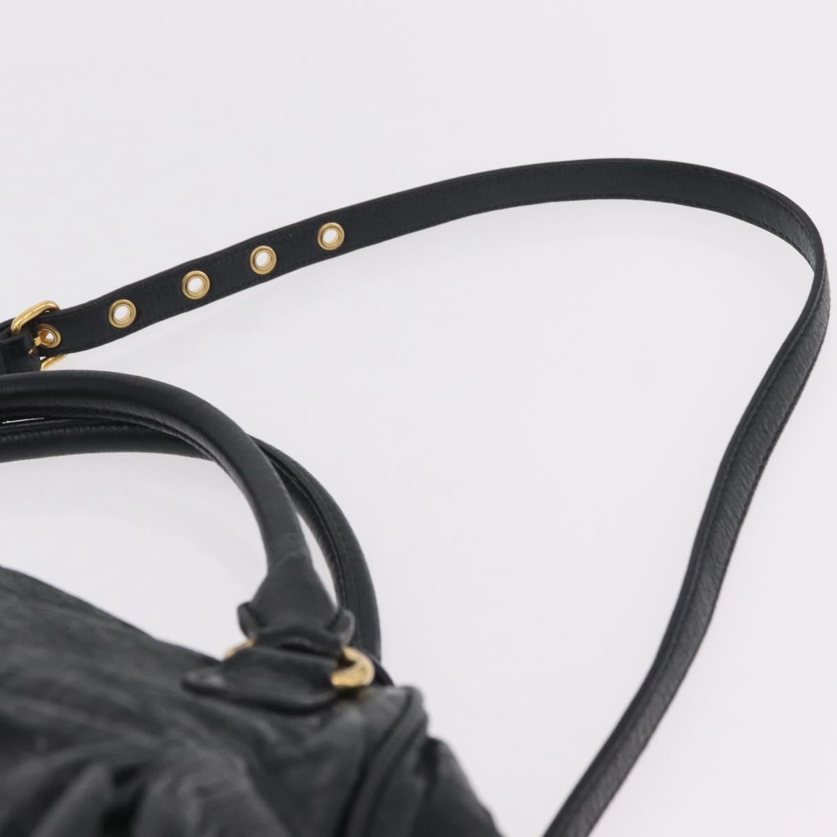 Miu Miu Hand Bag Leather 2way Black Gold Auth 167663M