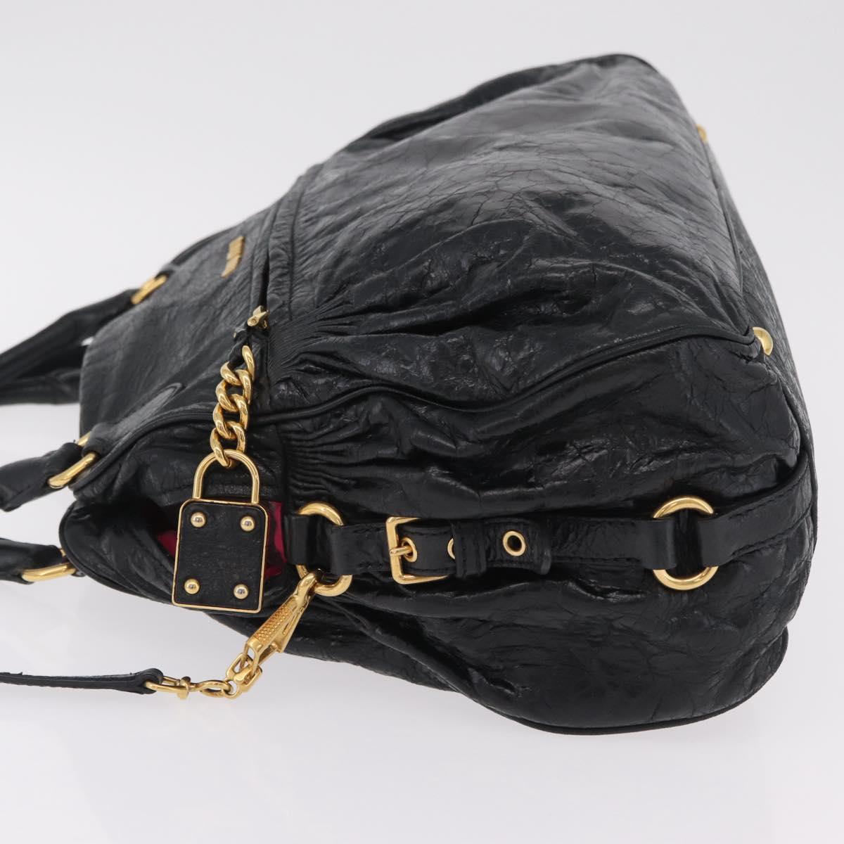 Miu Miu Hand Bag Leather 2way Black Gold Auth 167663M