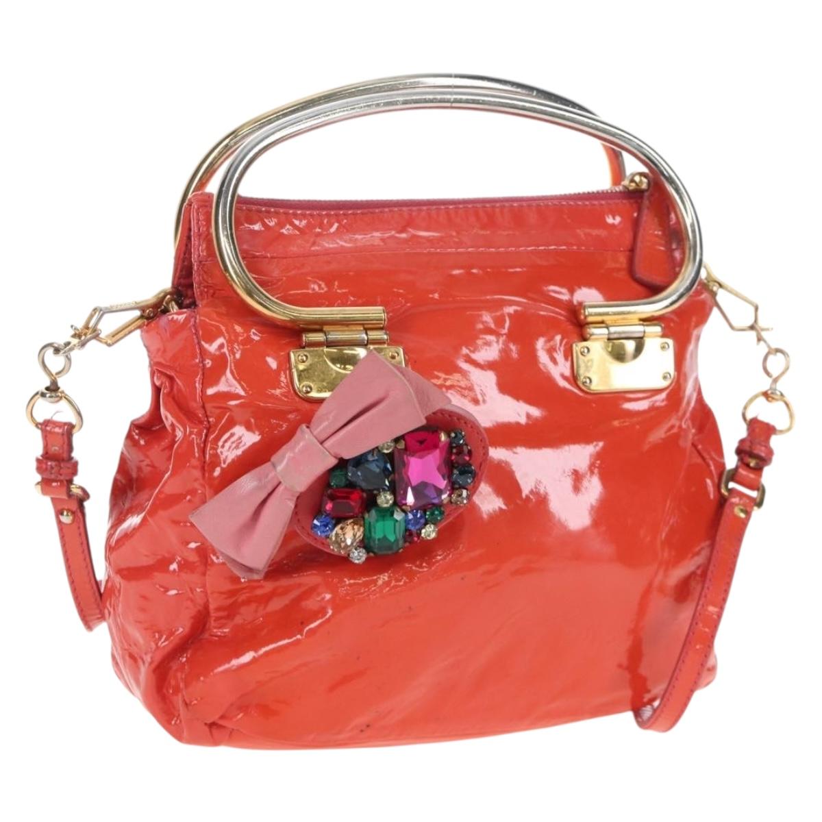 Miu Miu Hand Bag Patent leather 2way Orange Gold Auth 167664A