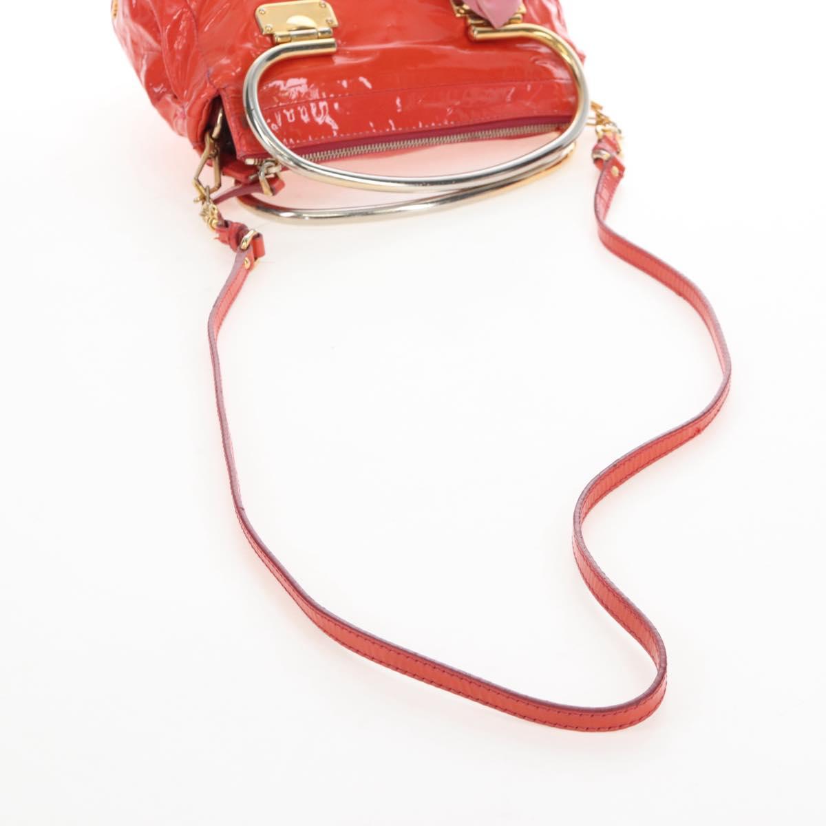 Miu Miu Hand Bag Patent leather 2way Orange Gold Auth 167664A