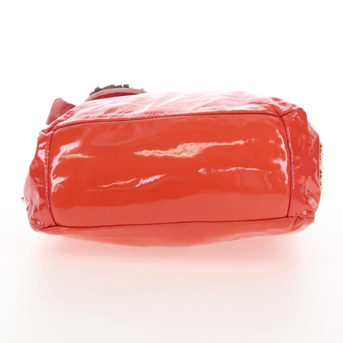 Miu Miu Hand Bag Patent leather 2way Orange Gold Auth 167664A