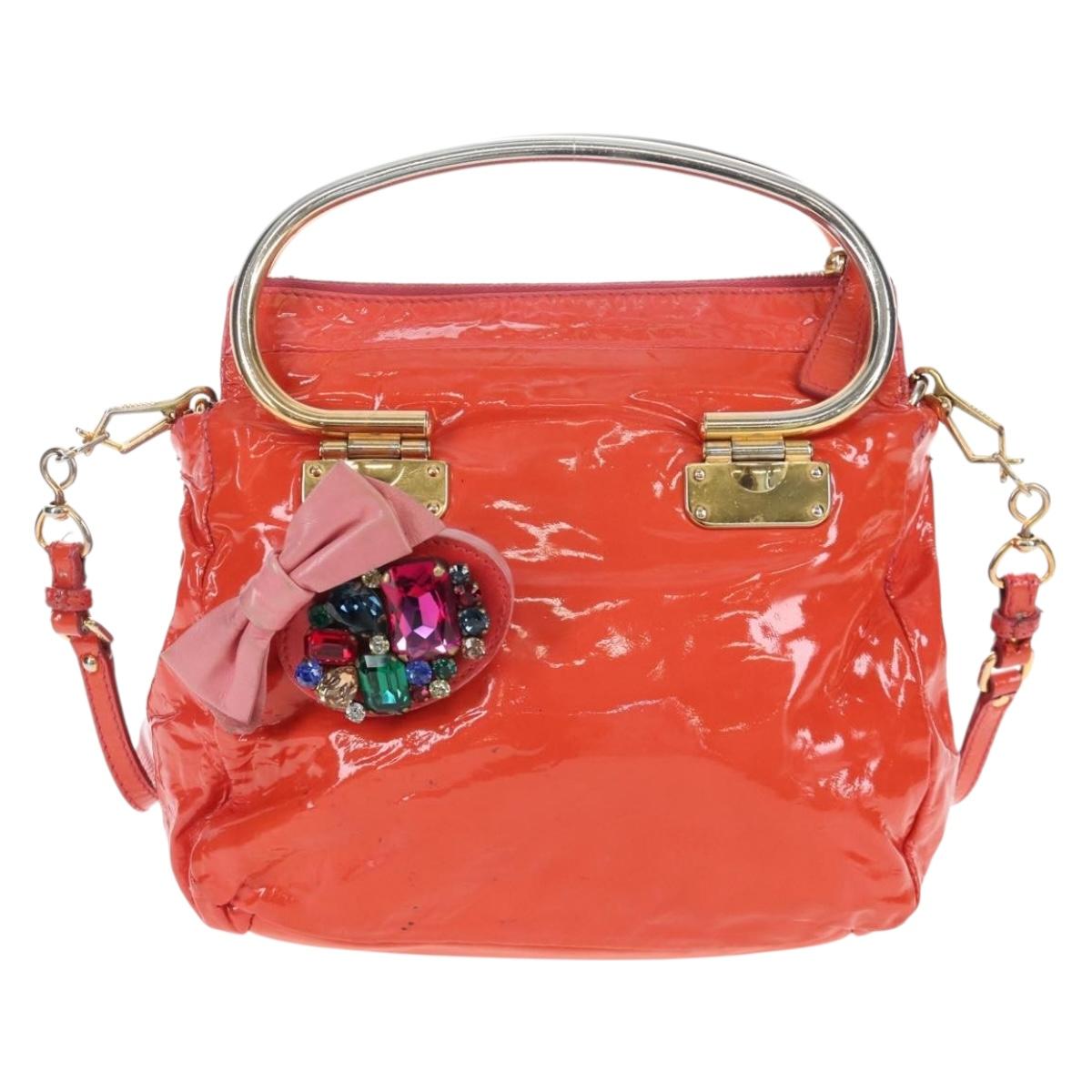 Miu Miu Hand Bag Patent leather 2way Orange Gold Auth 167664A