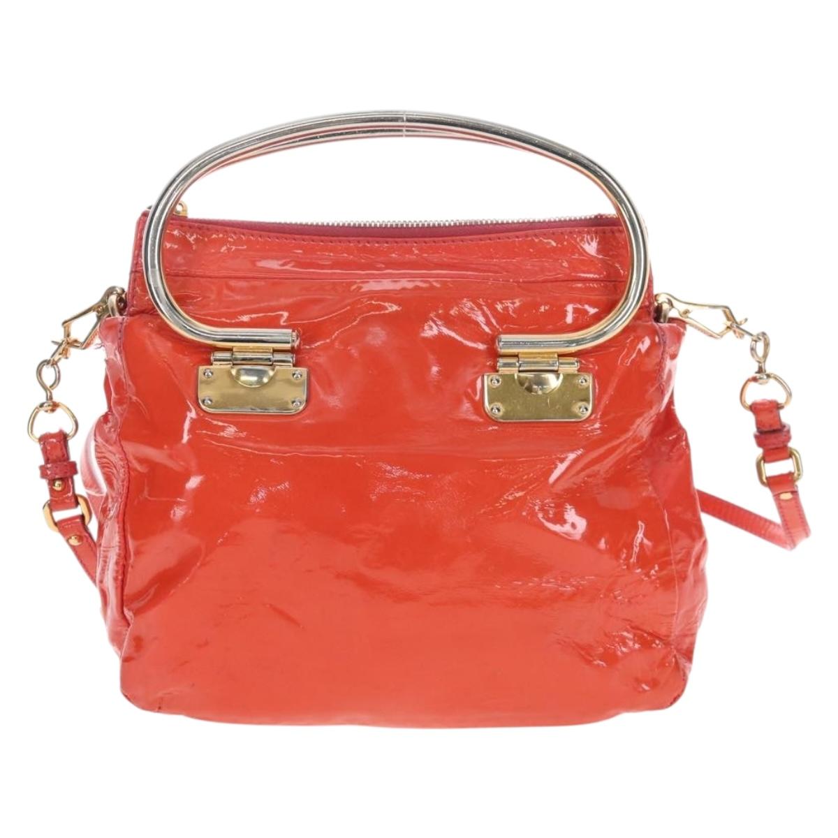 Miu Miu Hand Bag Patent leather 2way Orange Gold Auth 167664A