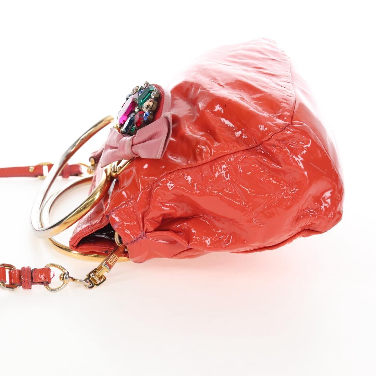 Miu Miu Hand Bag Patent leather 2way Orange Gold Auth 167664A