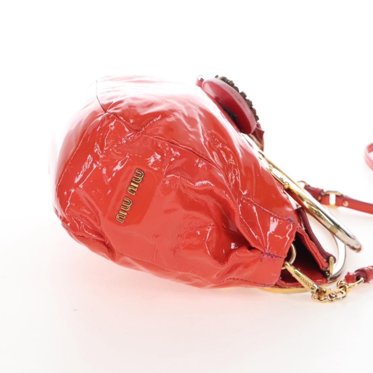 Miu Miu Hand Bag Patent leather 2way Orange Gold Auth 167664A