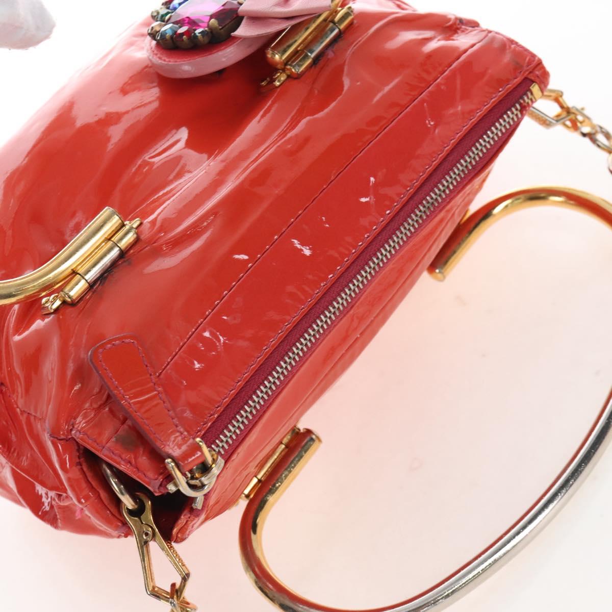 Miu Miu Hand Bag Patent leather 2way Orange Gold Auth 167664A
