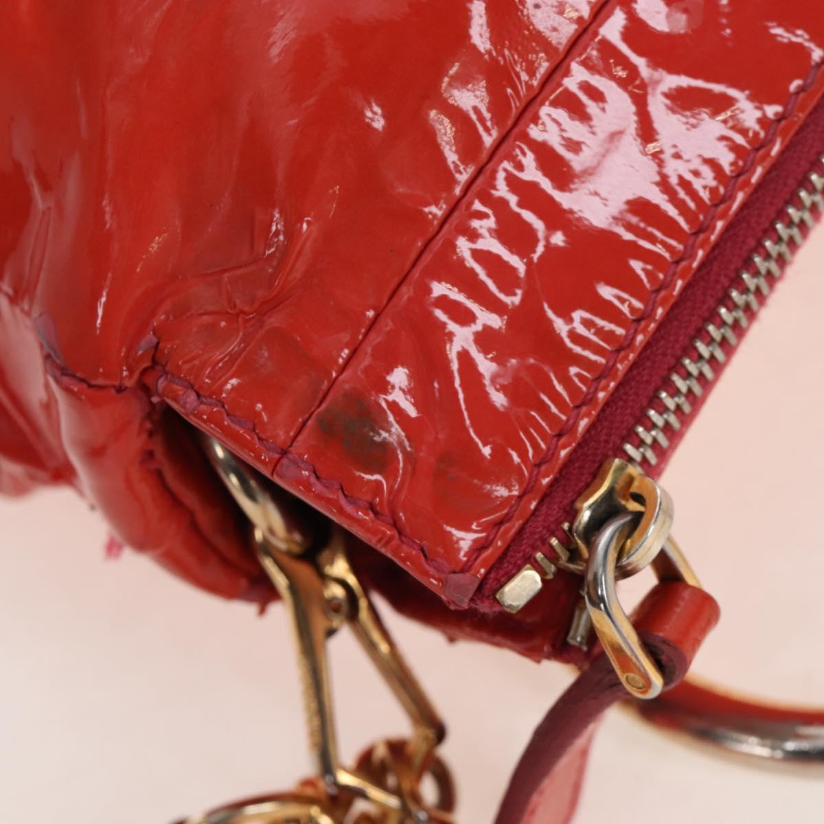 Miu Miu Hand Bag Patent leather 2way Orange Gold Auth 167664A