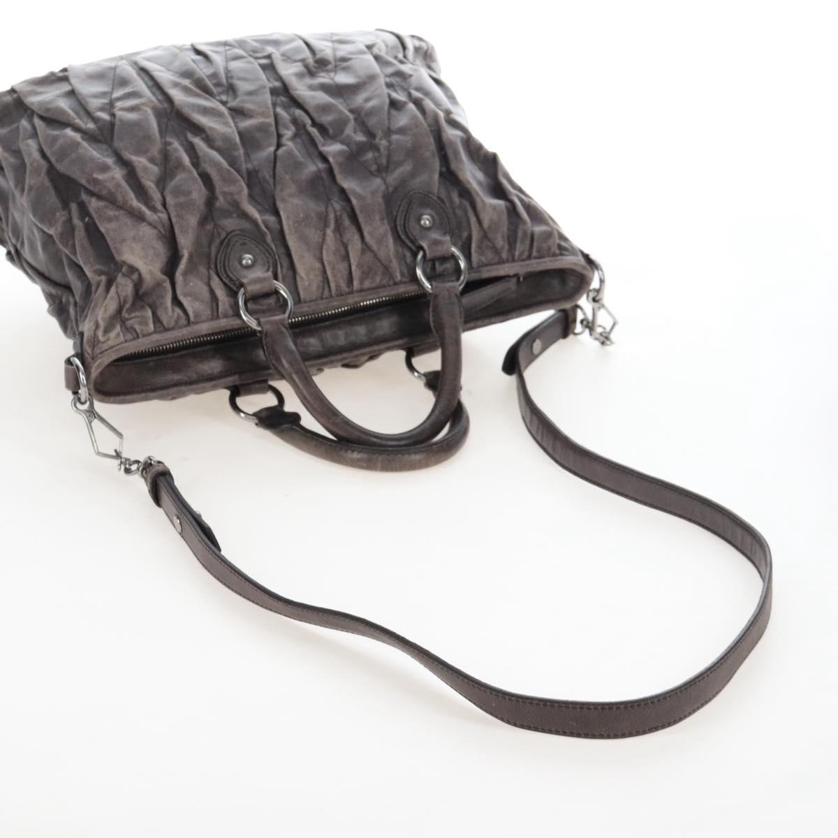 Miu Miu Hand Bag Leather 2way Gray Silver Auth 167675A