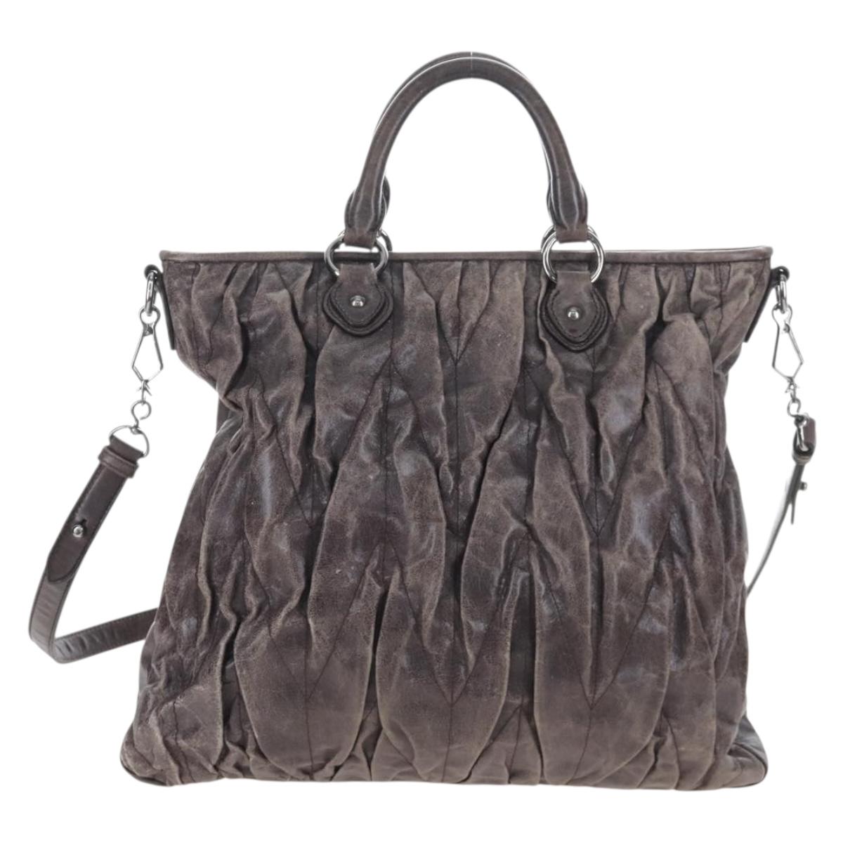 Miu Miu Hand Bag Leather 2way Gray Silver Auth 167675A