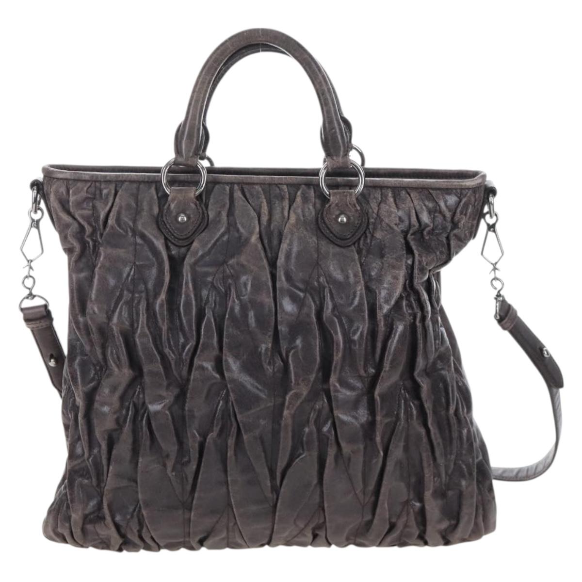 Miu Miu Hand Bag Leather 2way Gray Silver Auth 167675A