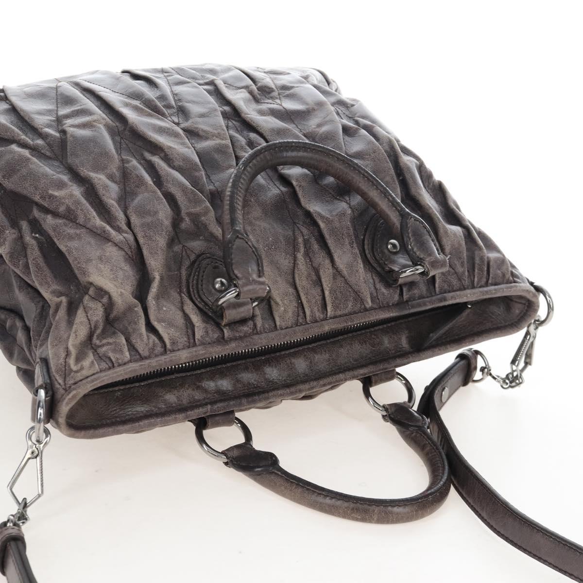 Miu Miu Hand Bag Leather 2way Gray Silver Auth 167675A