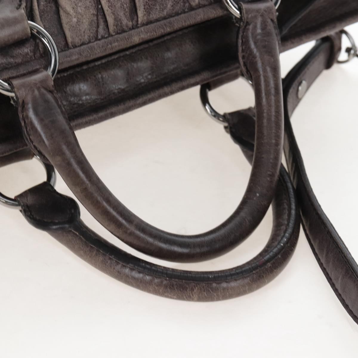 Miu Miu Hand Bag Leather 2way Gray Silver Auth 167675A