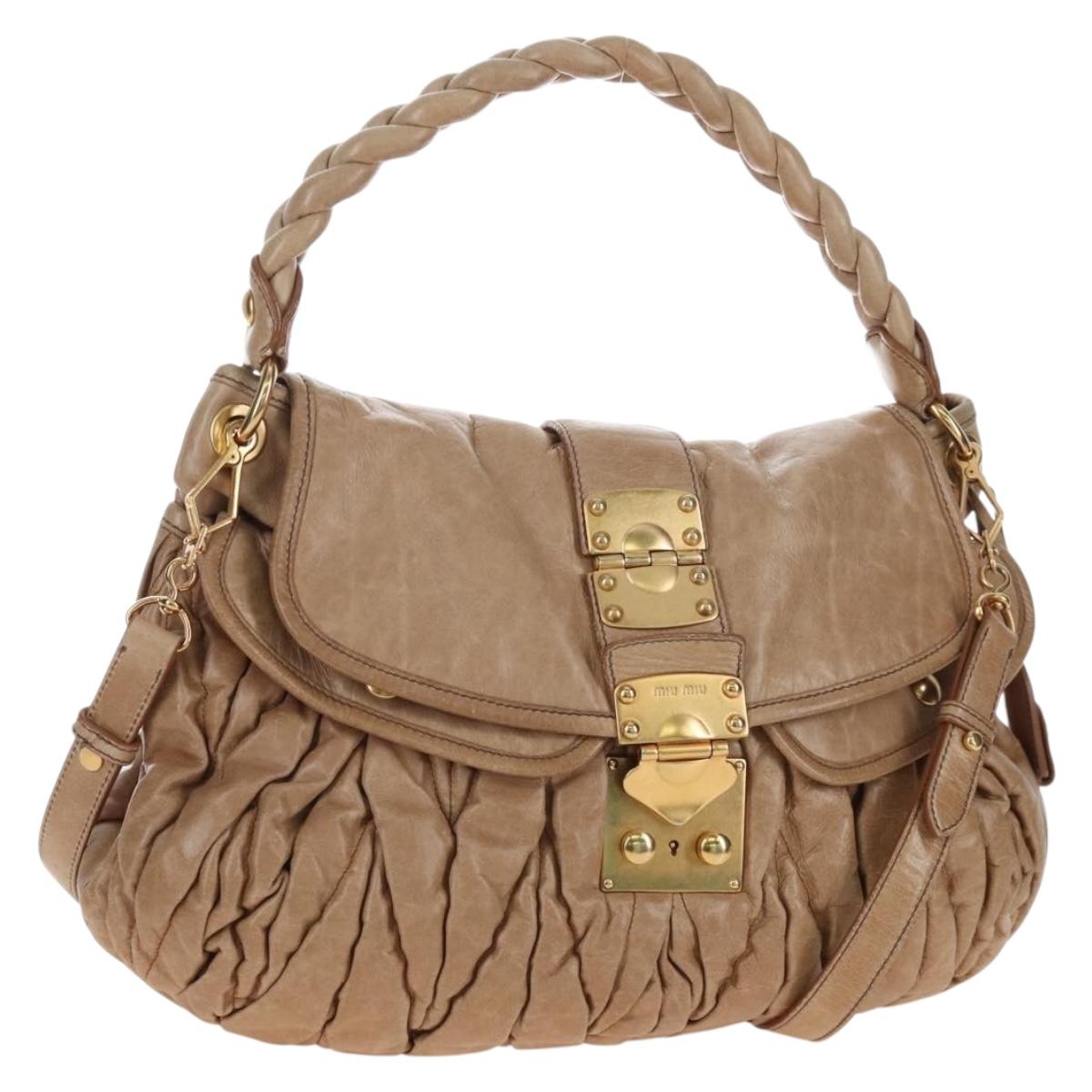 Miu Miu Matelasse Hand Bag Leather 2way Beige Gold Auth 167677M