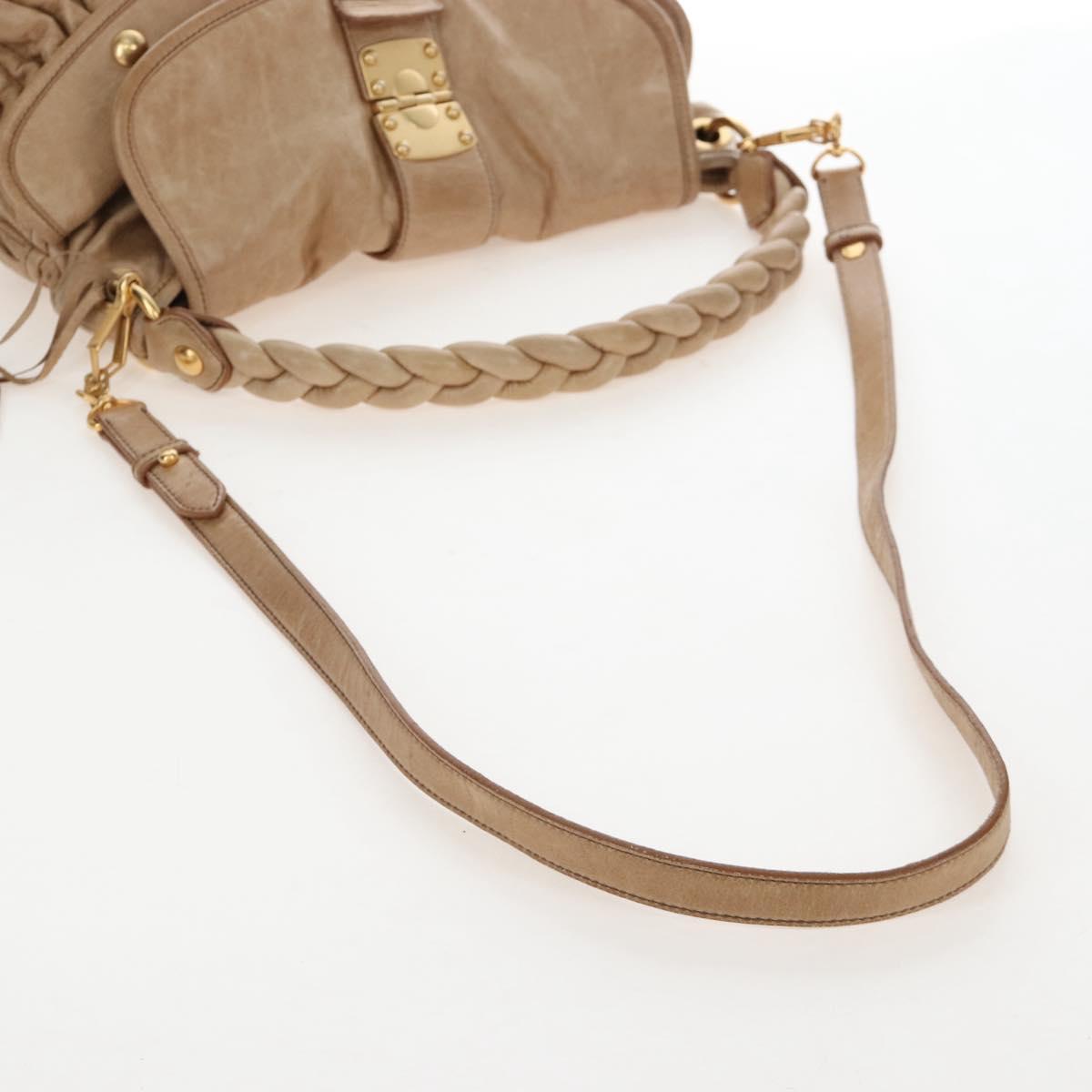 Miu Miu Matelasse Hand Bag Leather 2way Beige Gold Auth 167677M