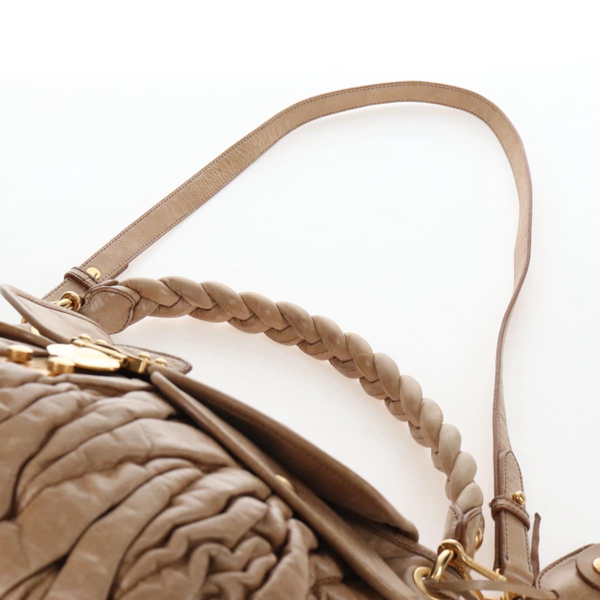 Miu Miu Matelasse Hand Bag Leather 2way Beige Gold Auth 167677M