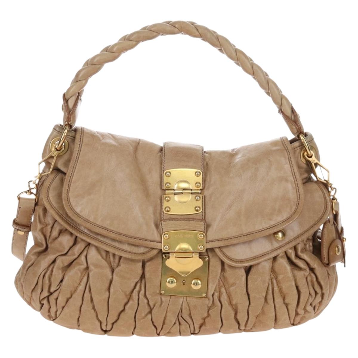 Miu Miu Matelasse Hand Bag Leather 2way Beige Gold Auth 167677M