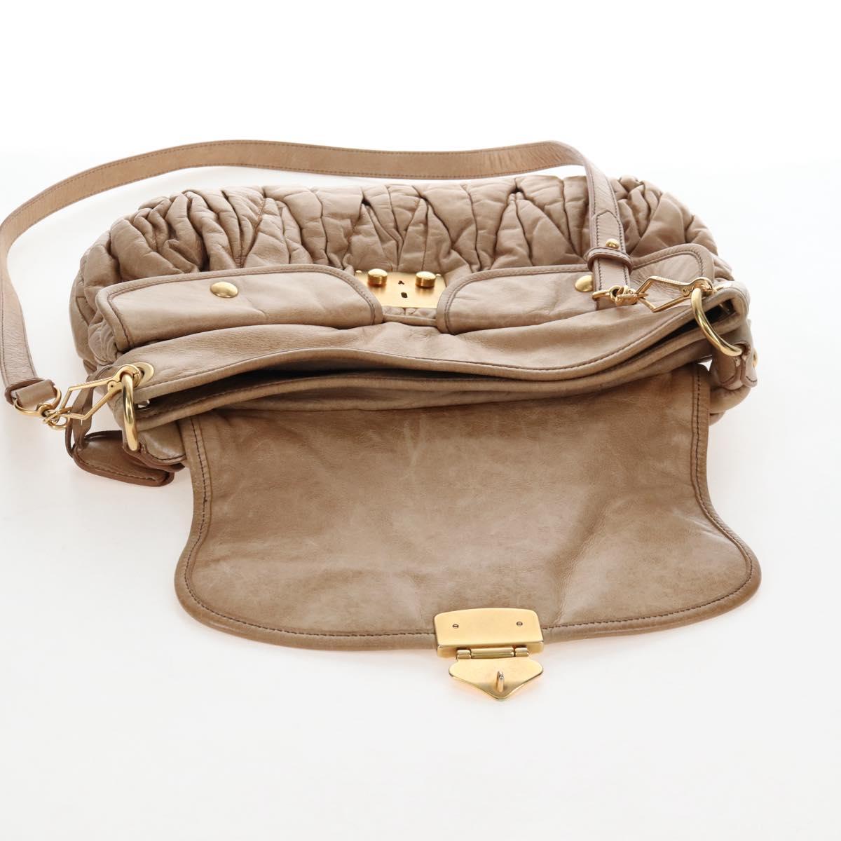 Miu Miu Matelasse Hand Bag Leather 2way Beige Gold Auth 167677M