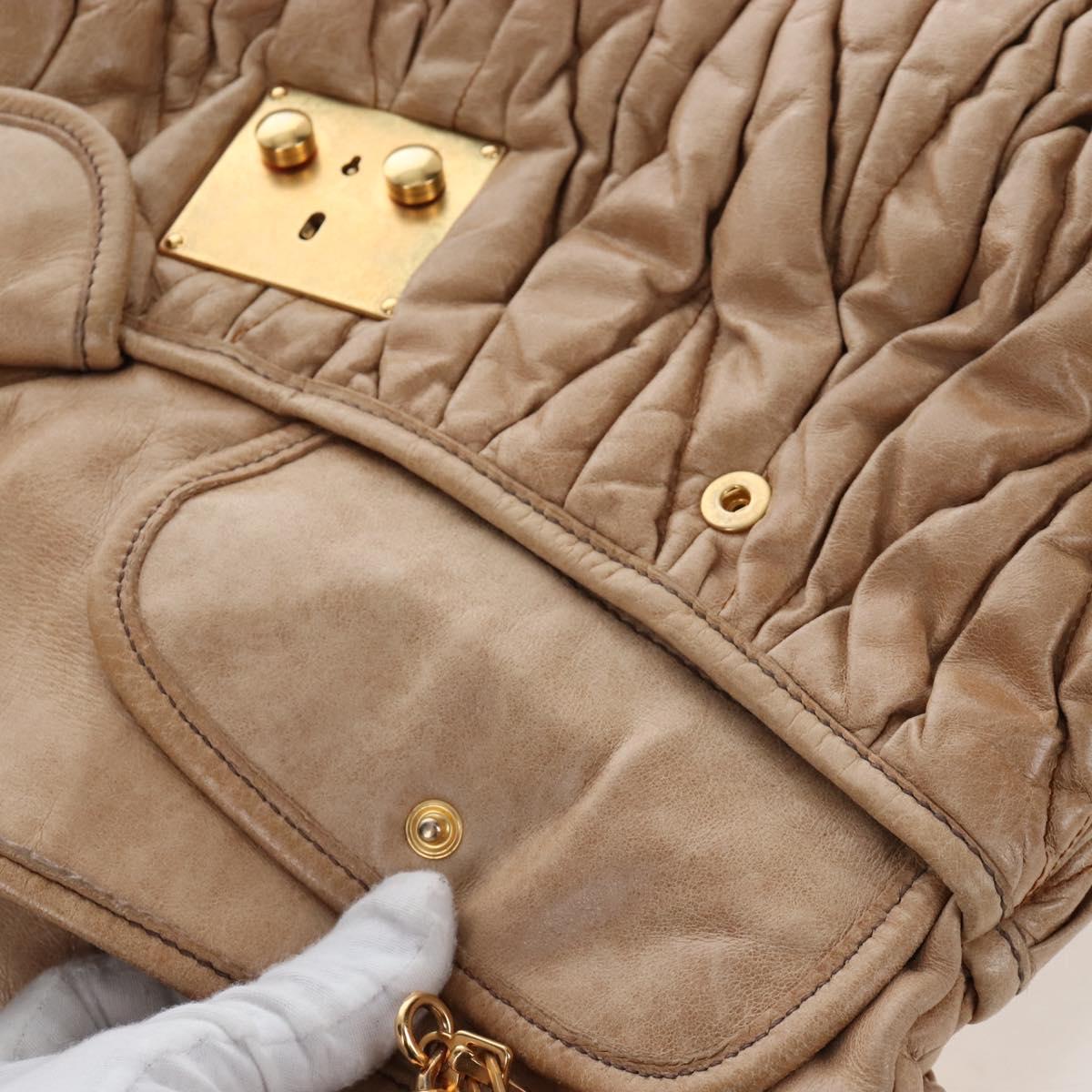 Miu Miu Matelasse Hand Bag Leather 2way Beige Gold Auth 167677M