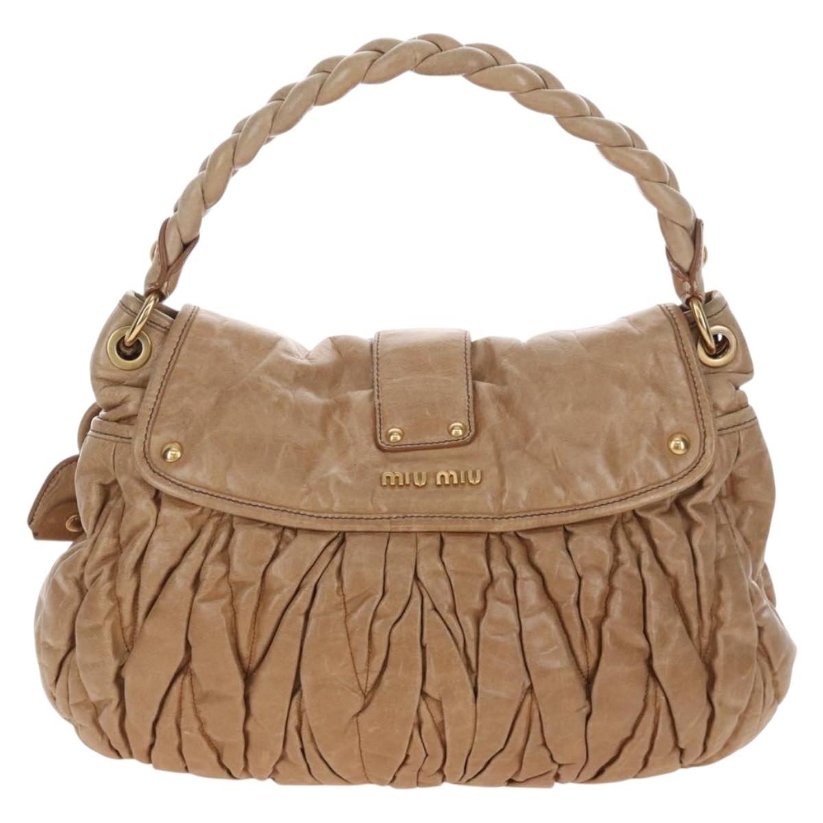 Miu Miu Matelasse Hand Bag Leather 2way Beige Gold Auth 167677M