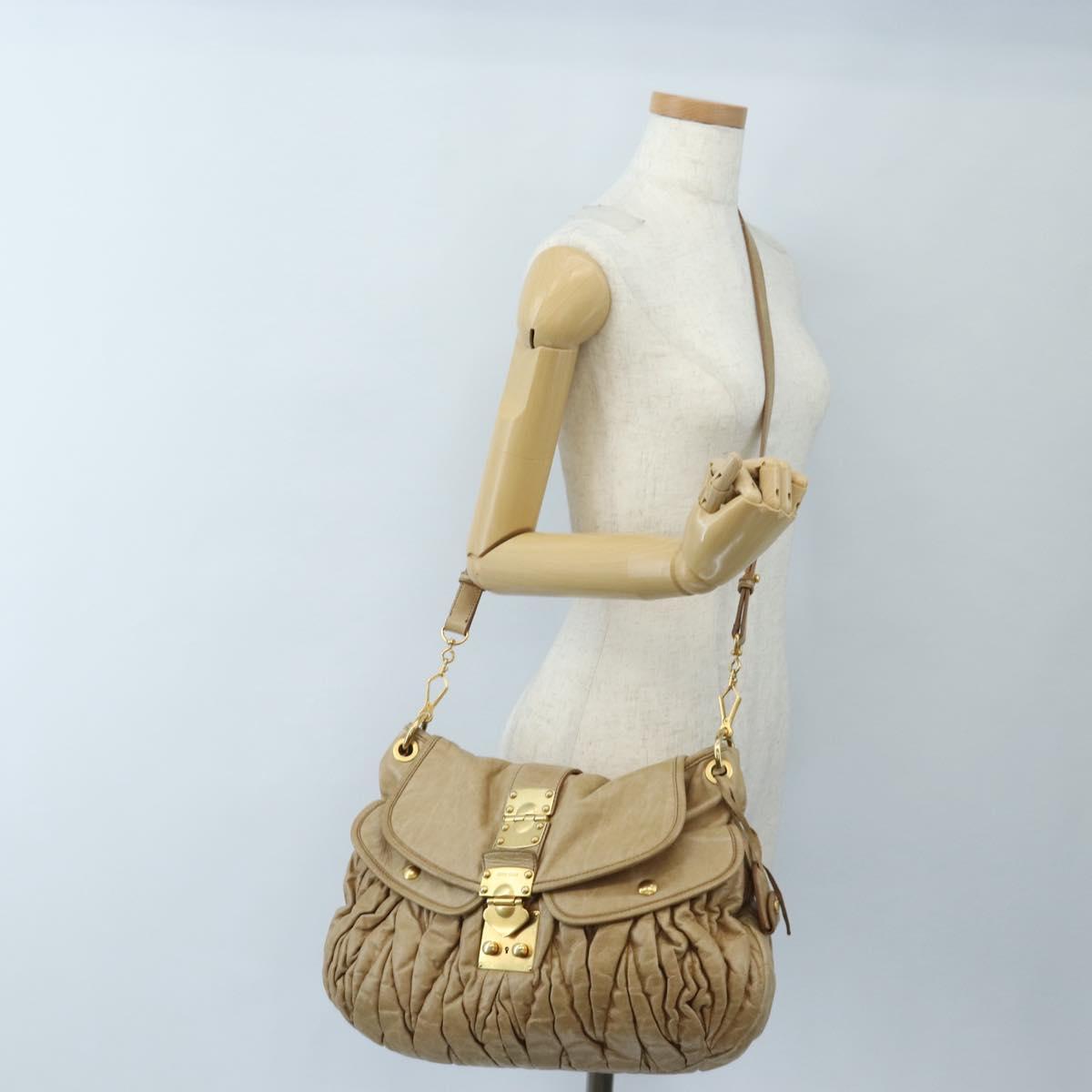 Miu Miu Matelasse Hand Bag Leather 2way Beige Gold Auth 167677M