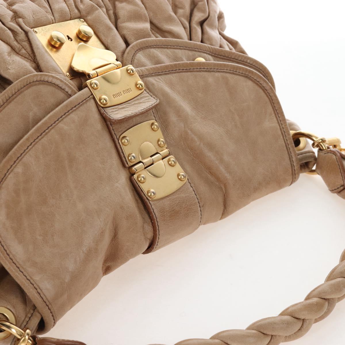 Miu Miu Matelasse Hand Bag Leather 2way Beige Gold Auth 167677M