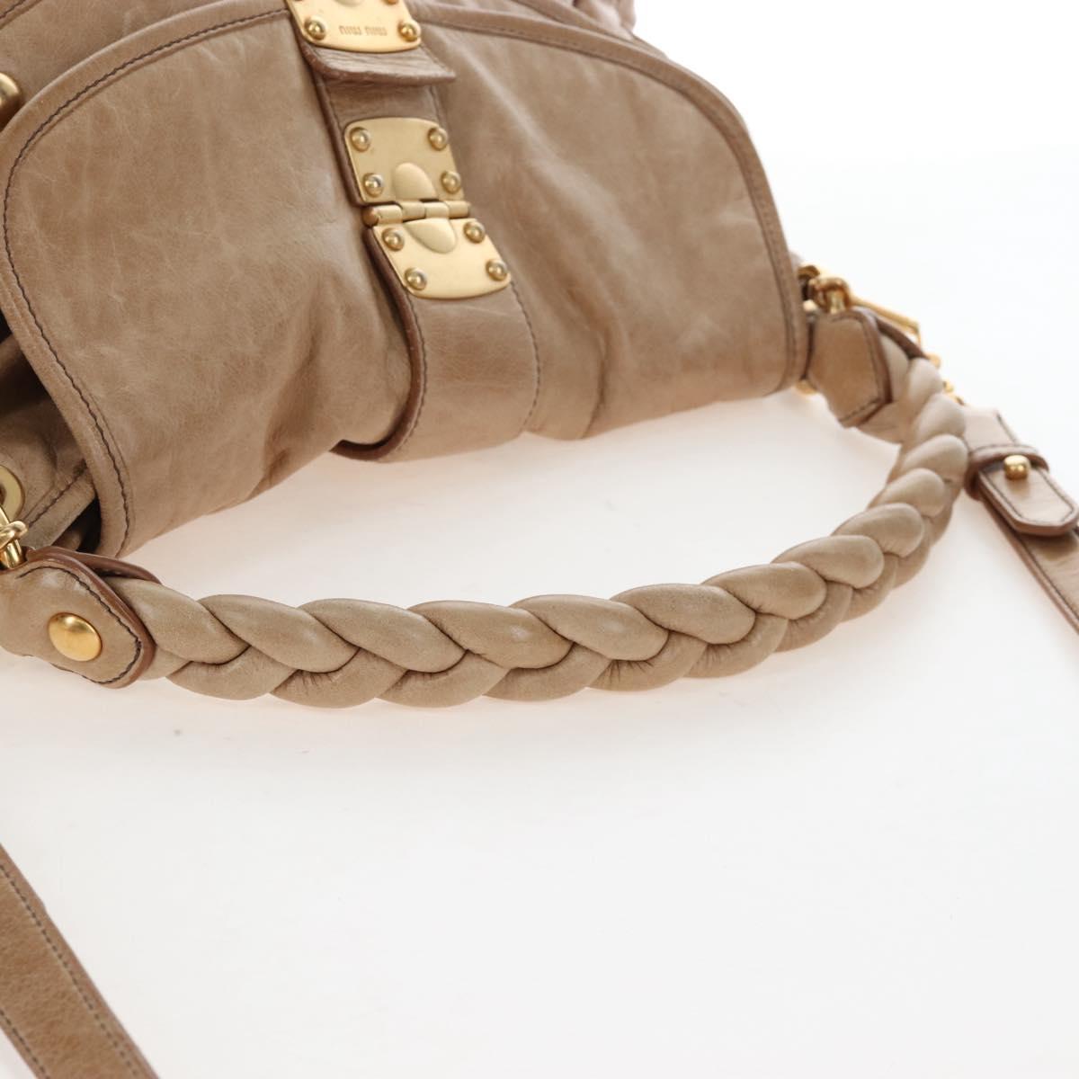 Miu Miu Matelasse Hand Bag Leather 2way Beige Gold Auth 167677M