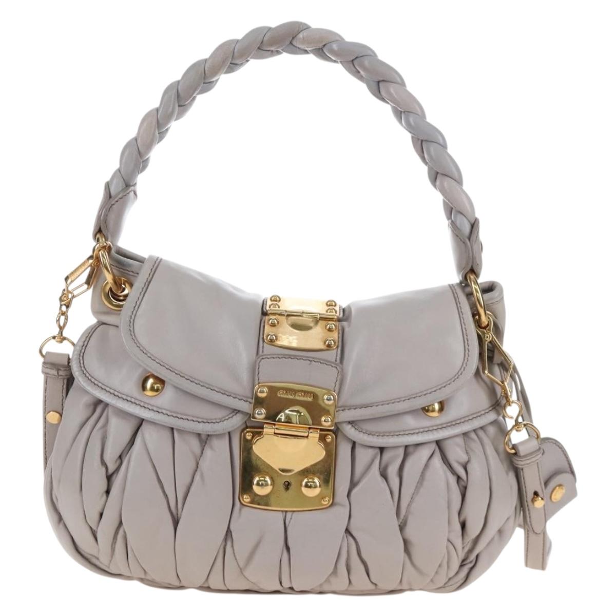 Miu Miu Matelasse Hand Bag Leather 2way Gray Gold Auth 167690M