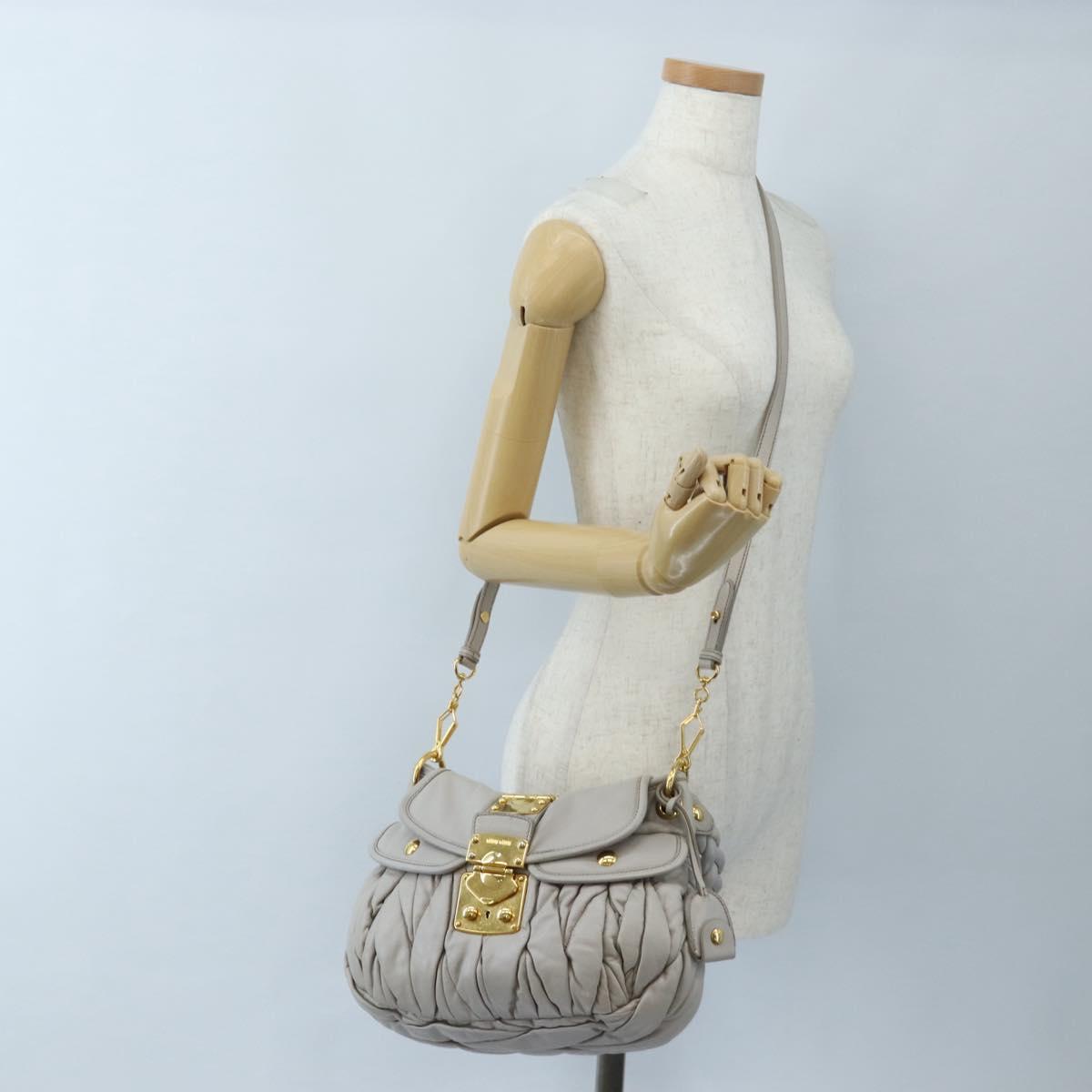 Miu Miu Matelasse Hand Bag Leather 2way Gray Gold Auth 167690M