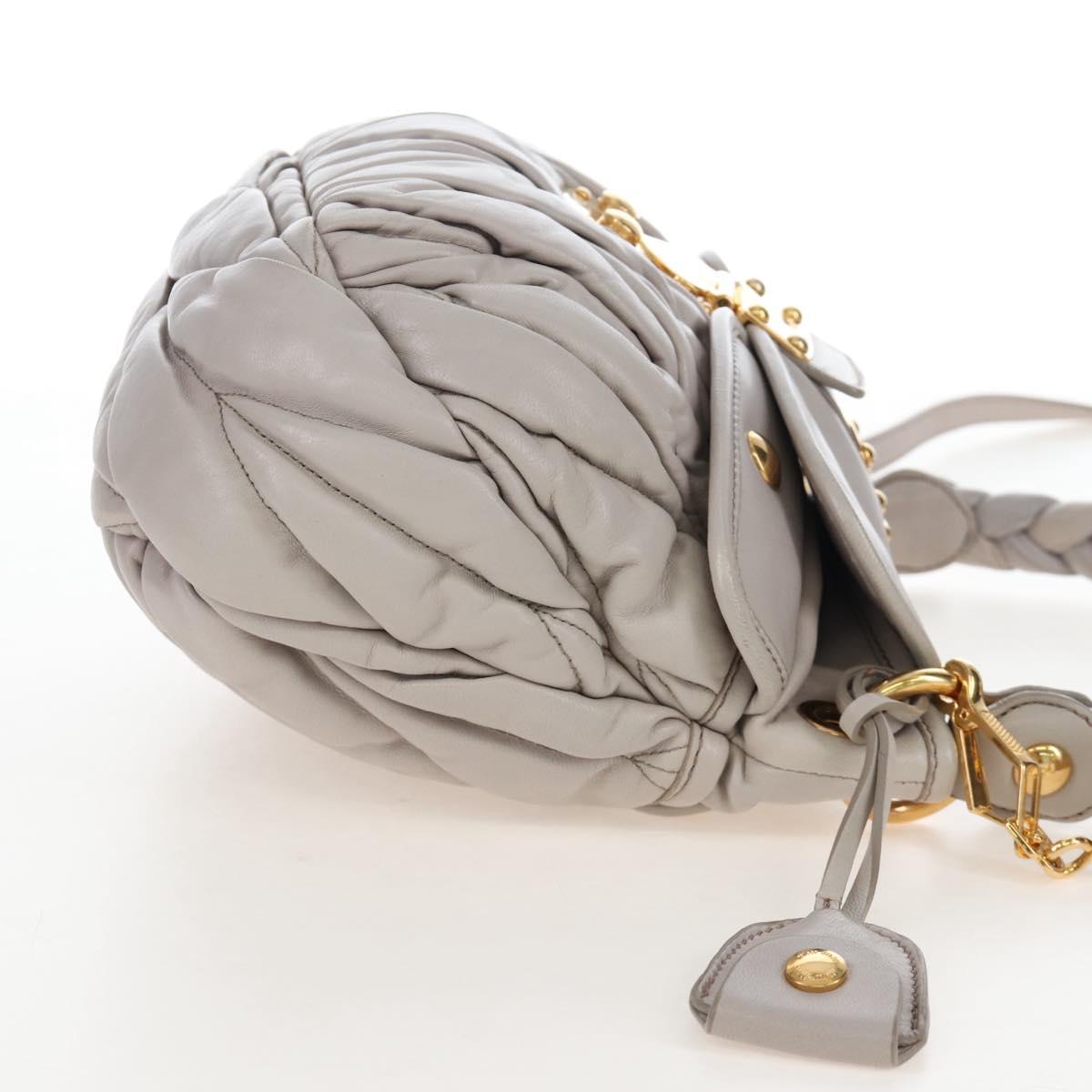 Miu Miu Matelasse Hand Bag Leather 2way Gray Gold Auth 167690M