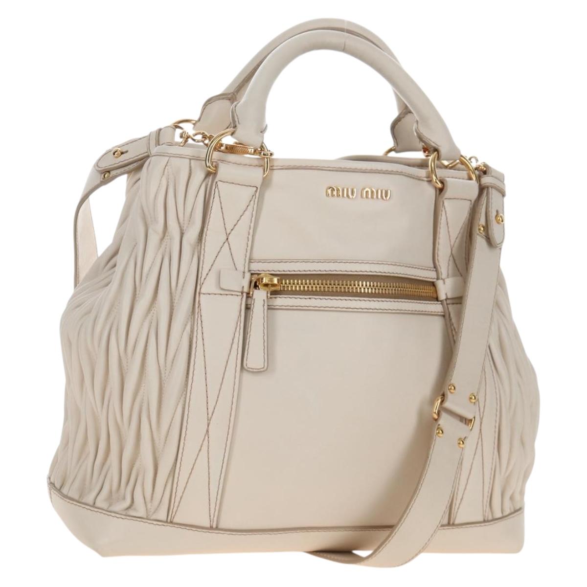 Miu Miu Matelasse Hand Bag Leather 2way White Gold Auth 167694M
