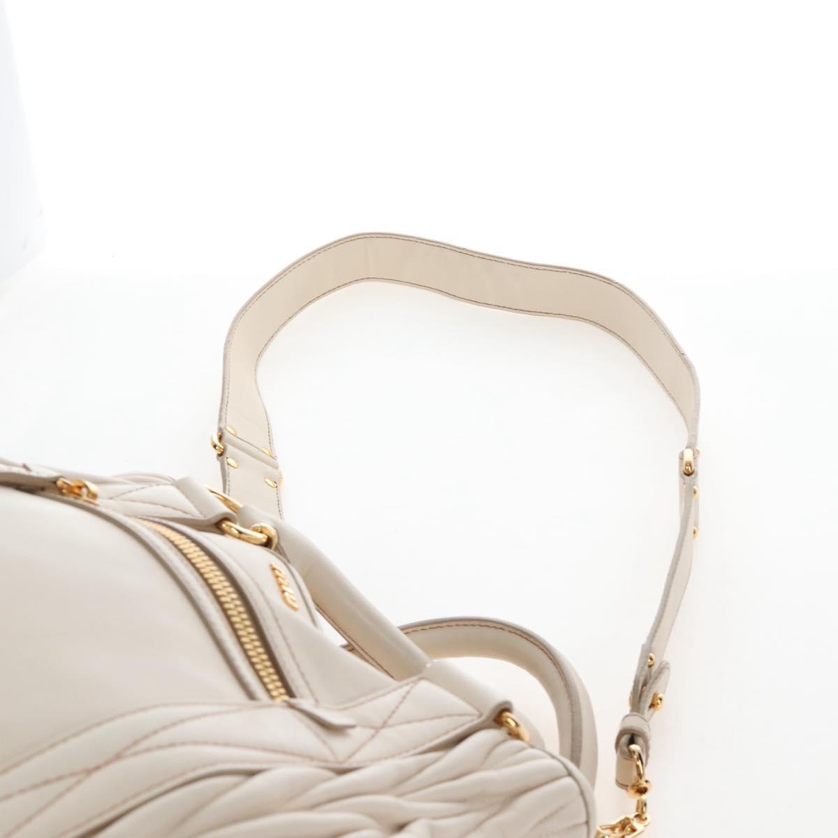 Miu Miu Matelasse Hand Bag Leather 2way White Gold Auth 167694M