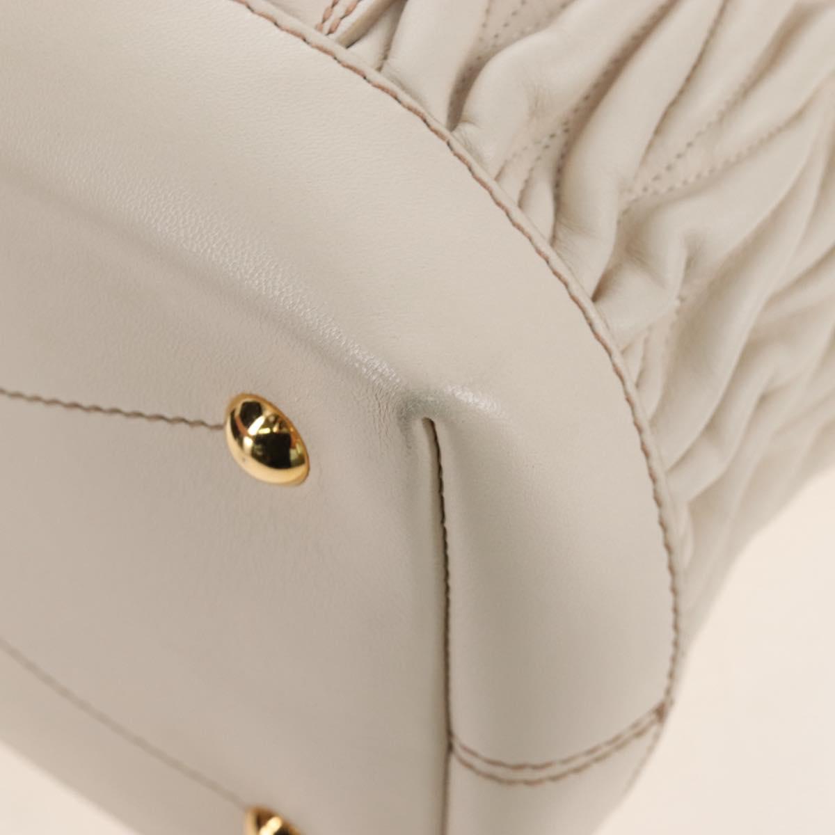 Miu Miu Matelasse Hand Bag Leather 2way White Gold Auth 167694M