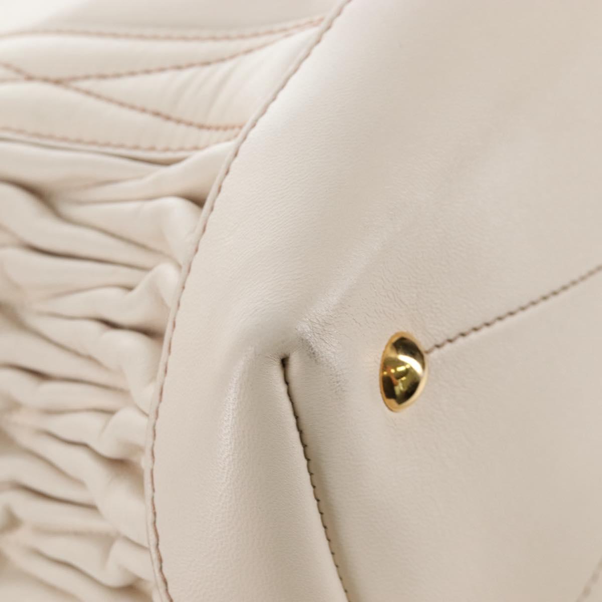 Miu Miu Matelasse Hand Bag Leather 2way White Gold Auth 167694M