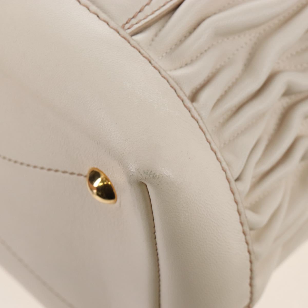 Miu Miu Matelasse Hand Bag Leather 2way White Gold Auth 167694M