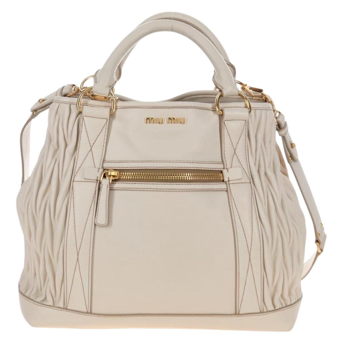 Miu Miu Matelasse Hand Bag Leather 2way White Gold Auth 167694M