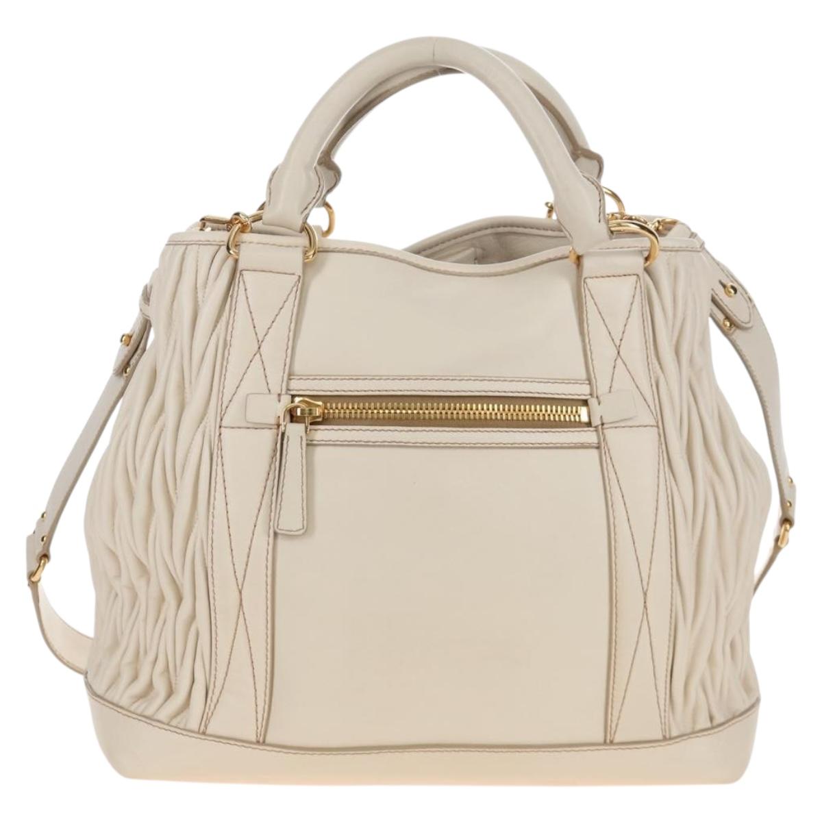 Miu Miu Matelasse Hand Bag Leather 2way White Gold Auth 167694M