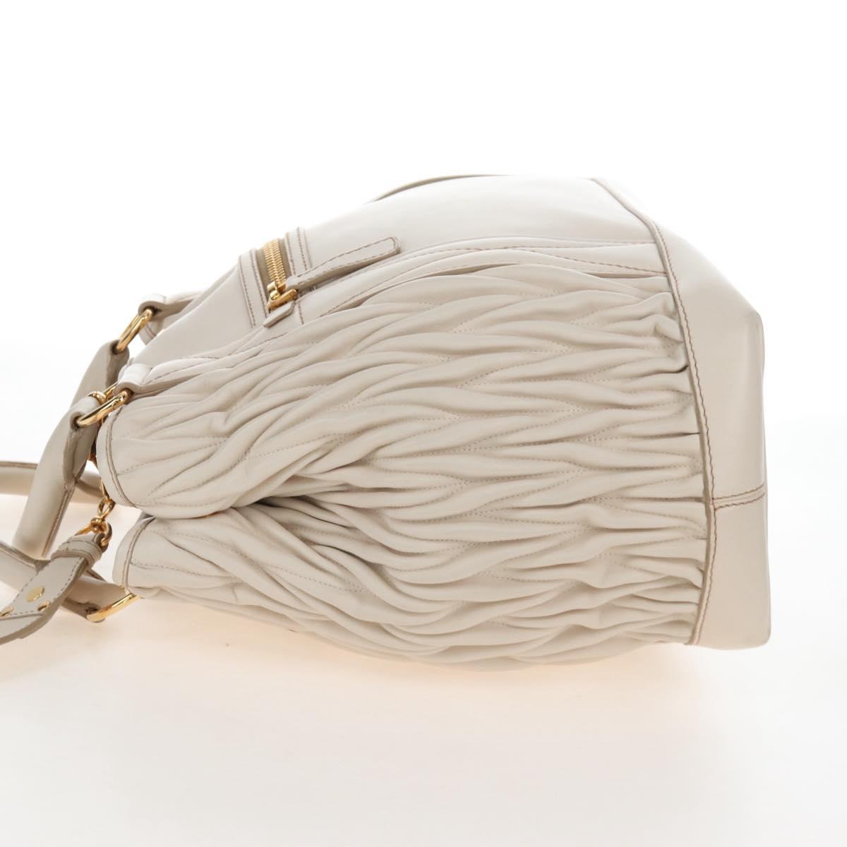Miu Miu Matelasse Hand Bag Leather 2way White Gold Auth 167694M