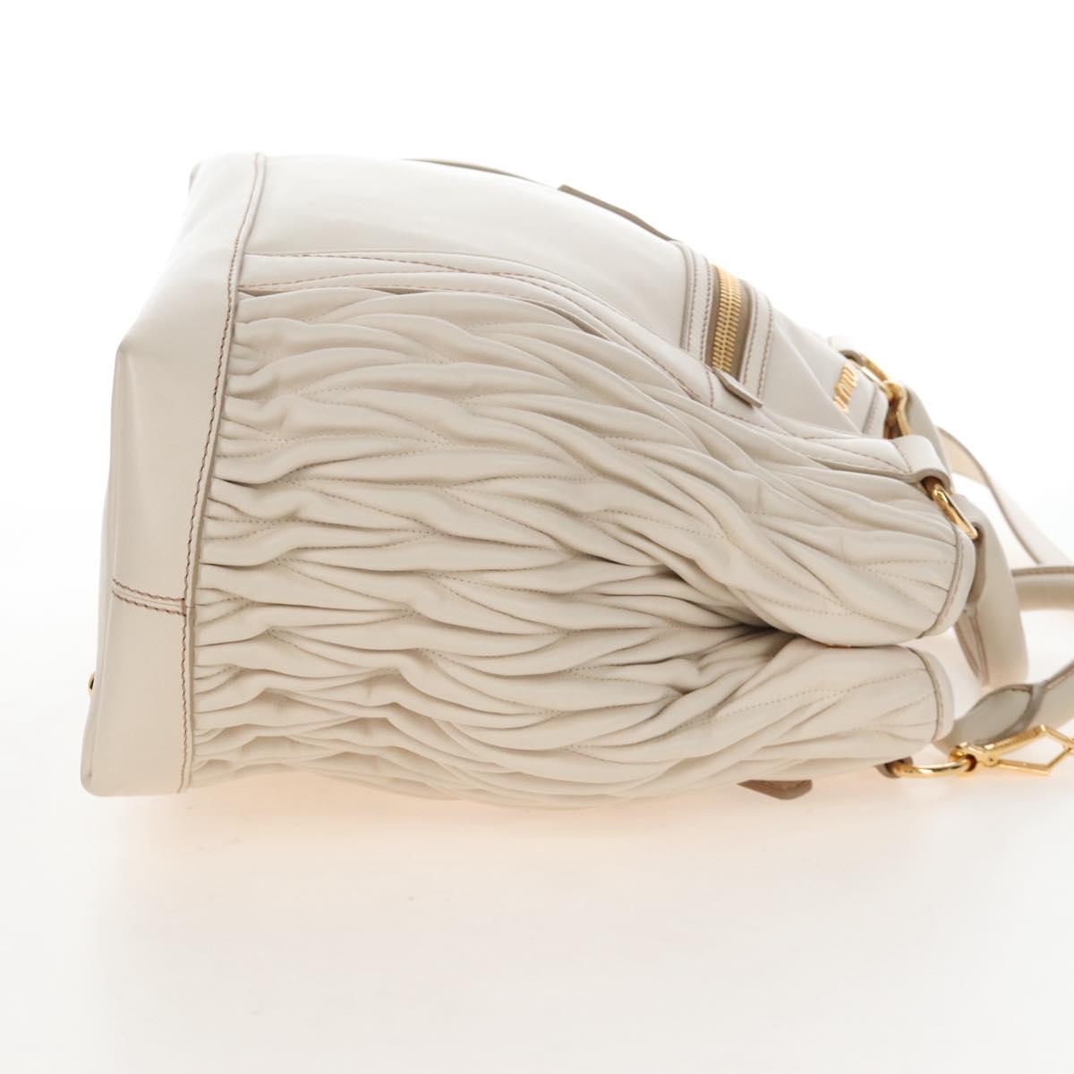 Miu Miu Matelasse Hand Bag Leather 2way White Gold Auth 167694M
