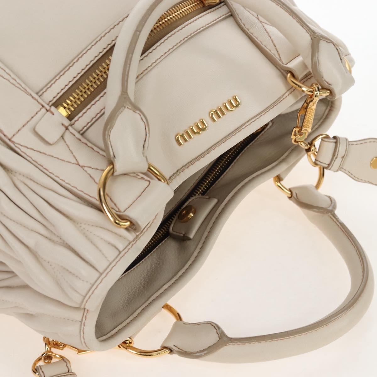 Miu Miu Matelasse Hand Bag Leather 2way White Gold Auth 167694M
