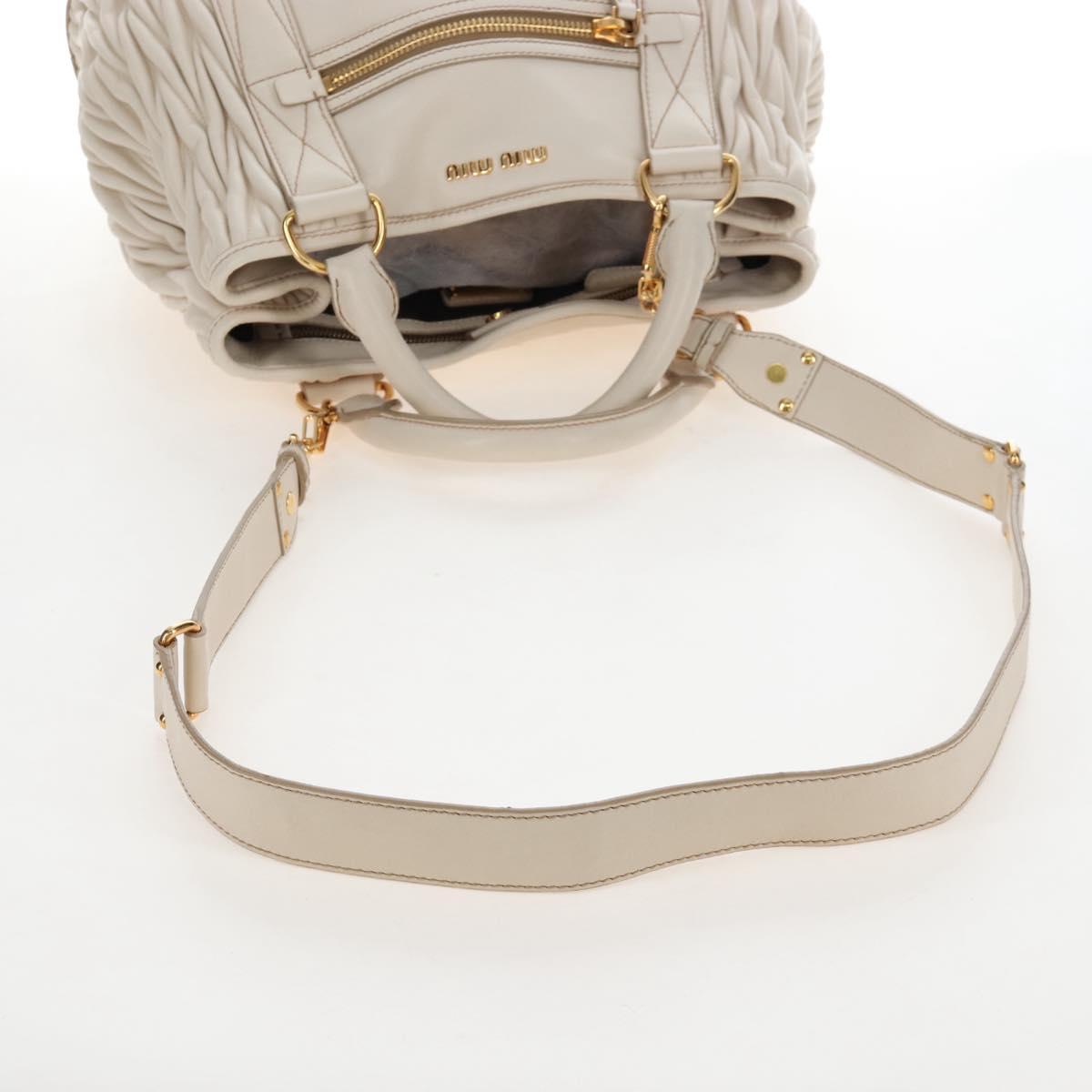 Miu Miu Matelasse Hand Bag Leather 2way White Gold Auth 167694M