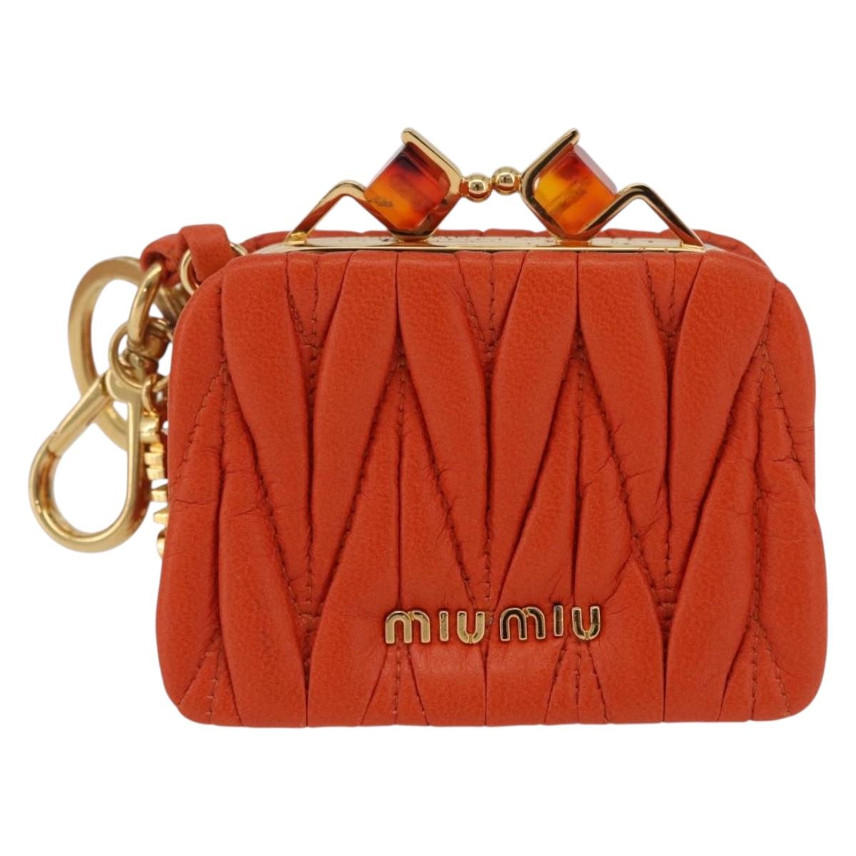 Miu Miu Sword Wallet Matelasse Charm Leather Orange Gold Tone Auth 167697M