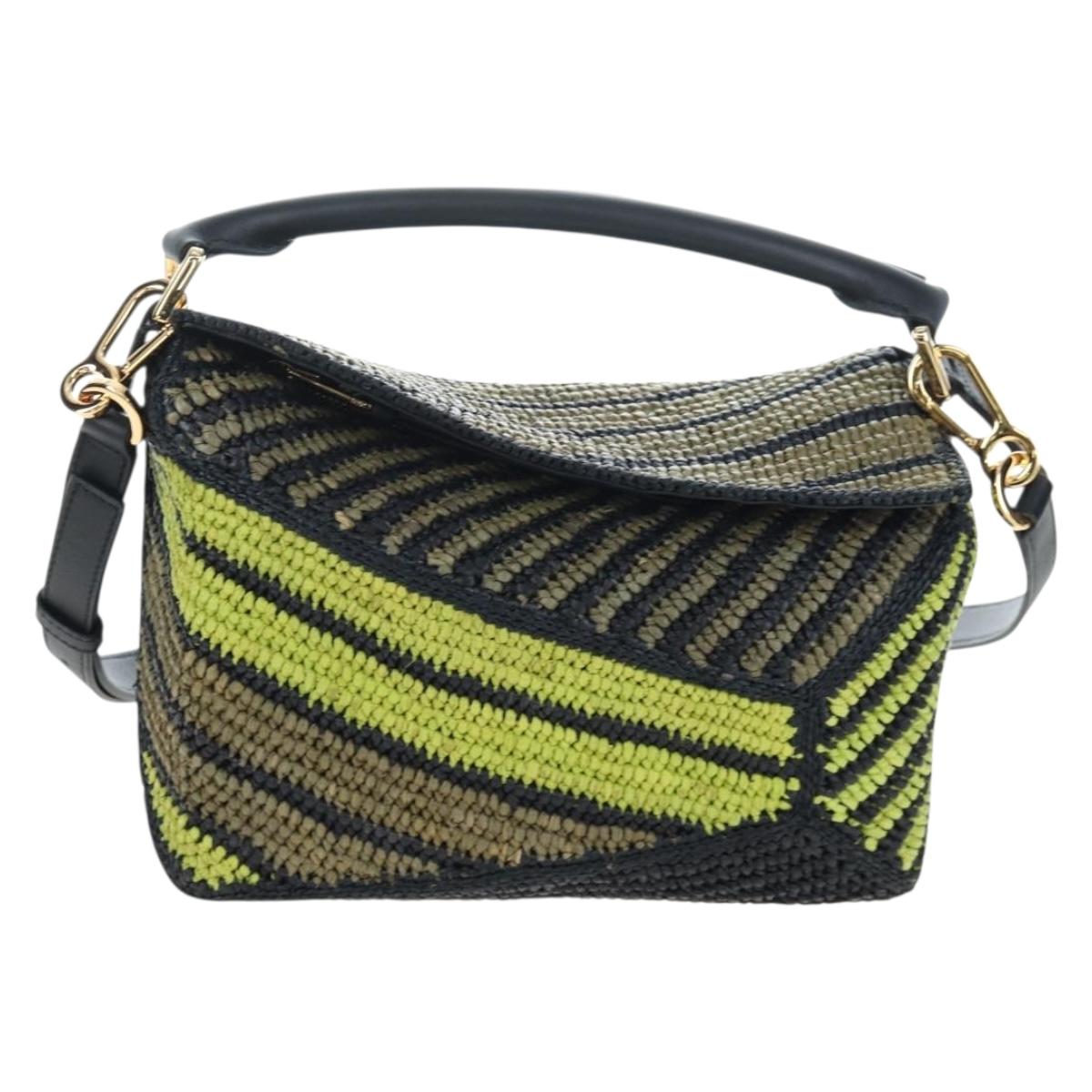 LOEWE Puzzle Bag Small Hand Bag Leather Green Gold Tone Auth 167700SM