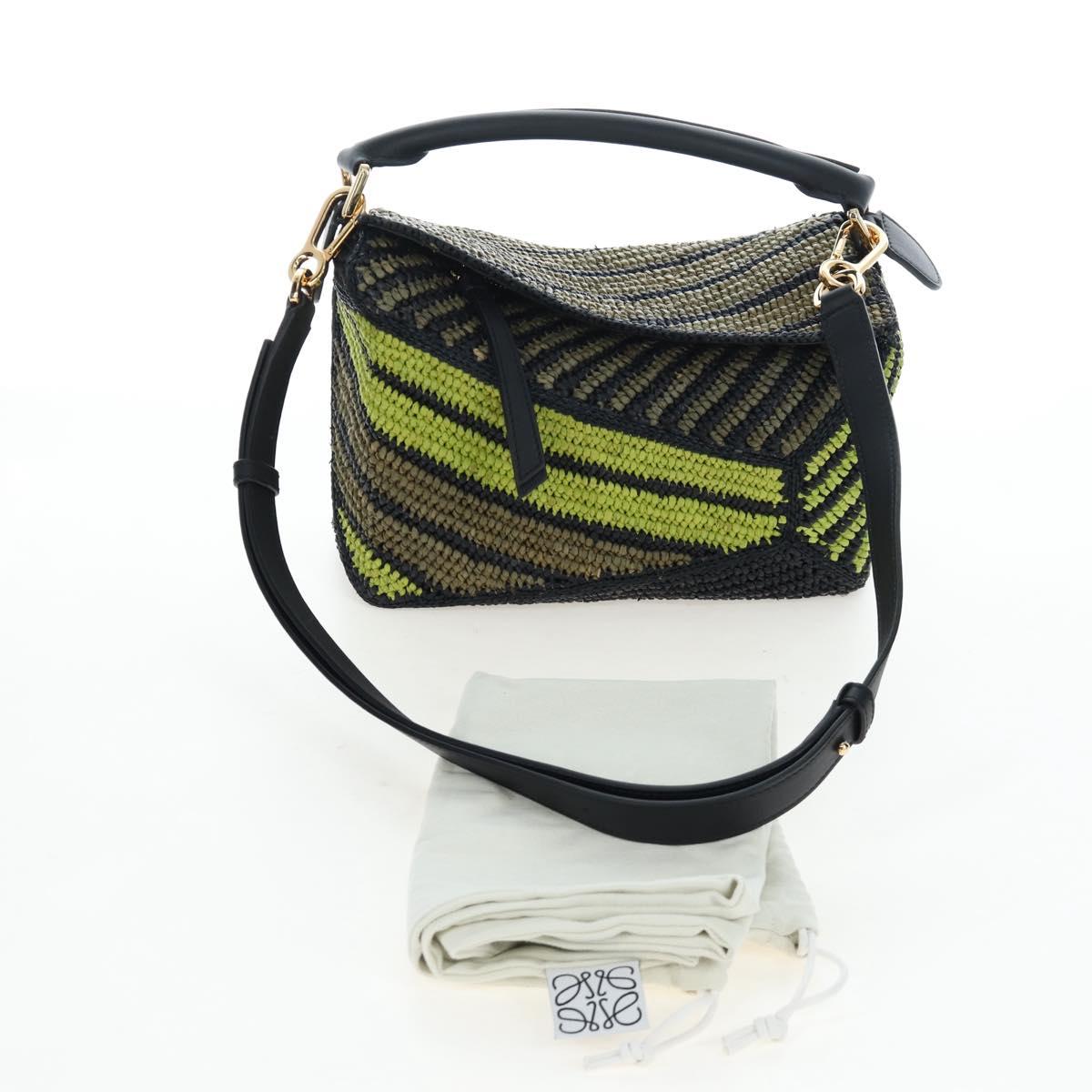 LOEWE Puzzle Bag Small Hand Bag Leather Green Gold Tone Auth 167700SM