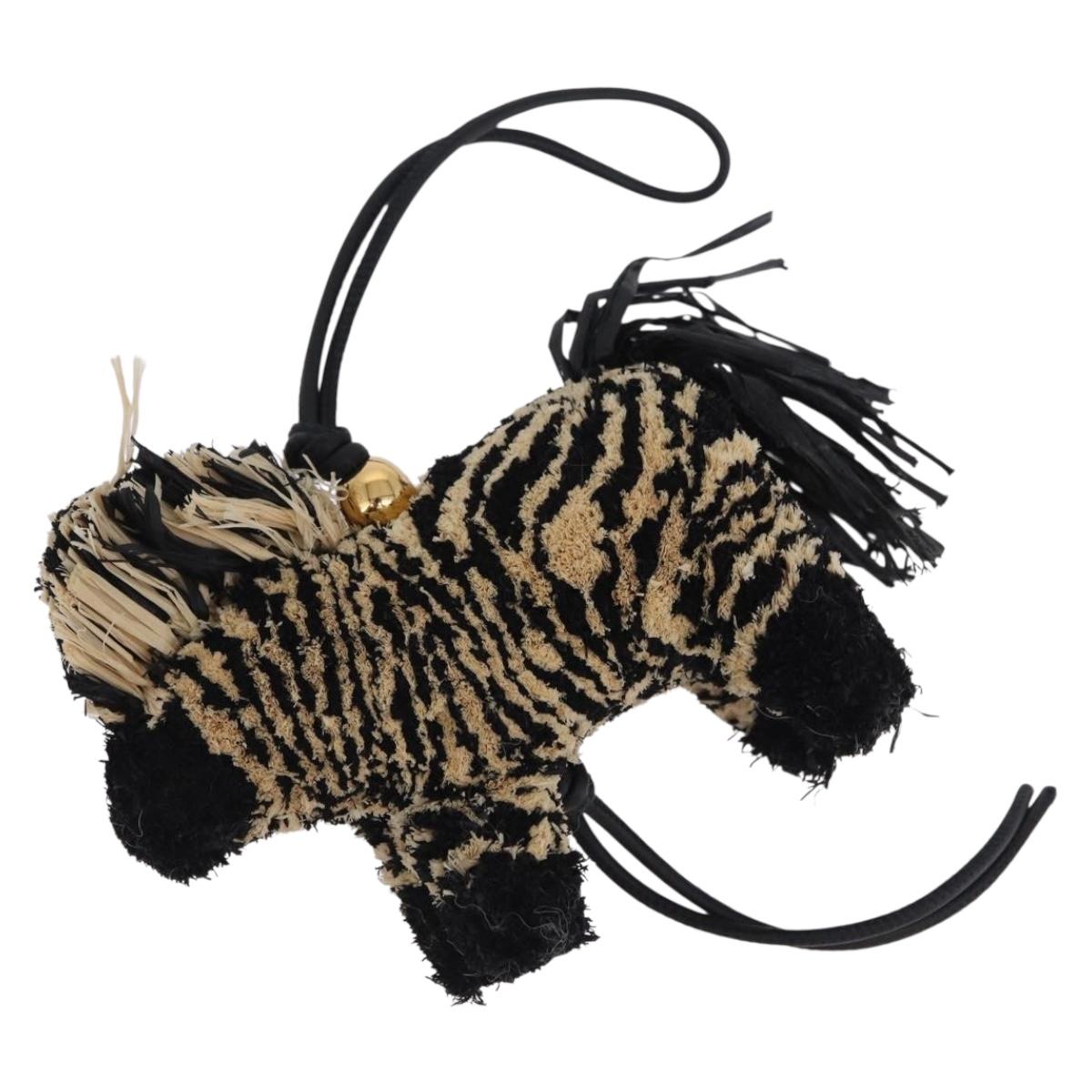 LOEWE Zebra Motif Bag Charm Leather Black Beige Auth 167701SAM