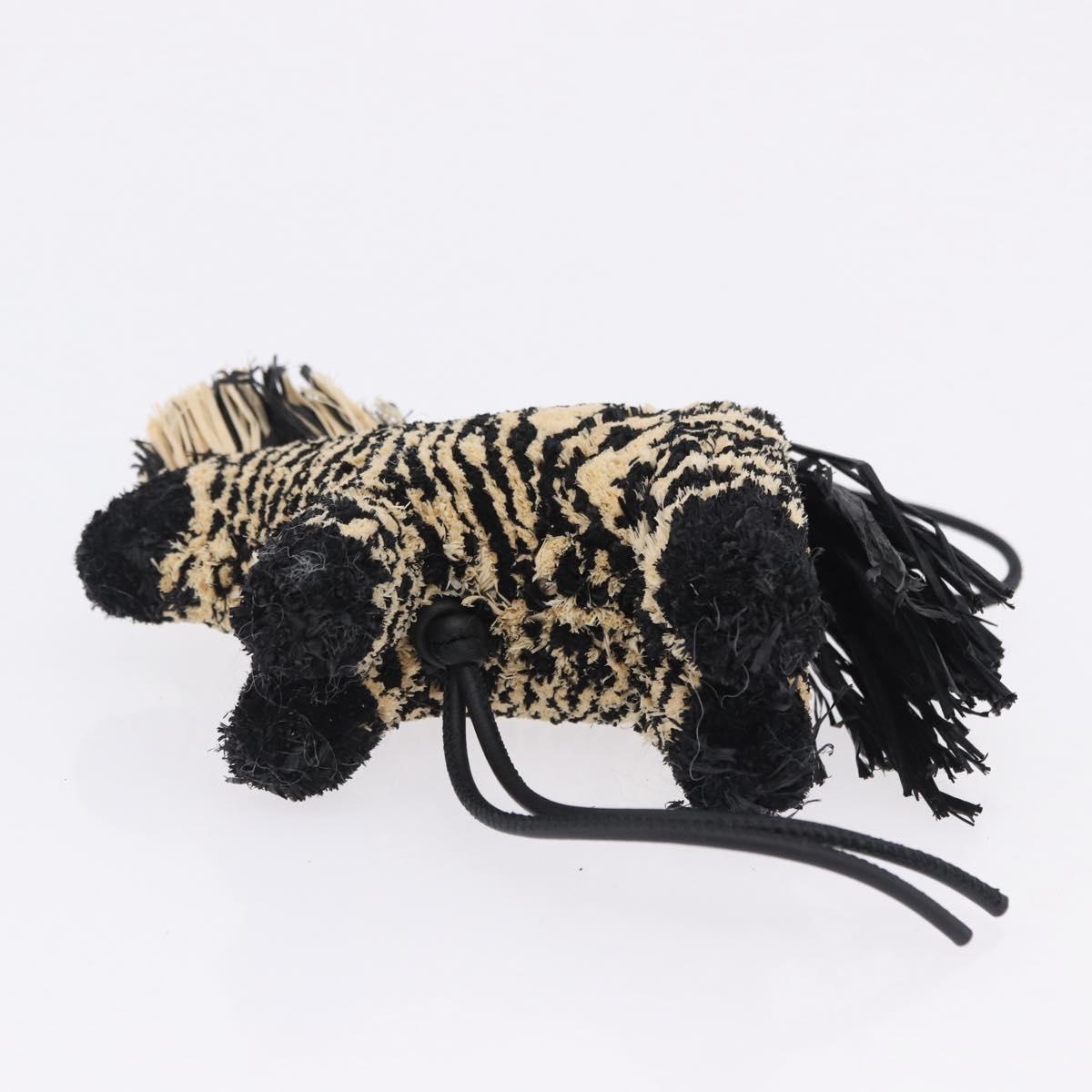 LOEWE Zebra Motif Bag Charm Leather Black Beige Auth 167701SAM