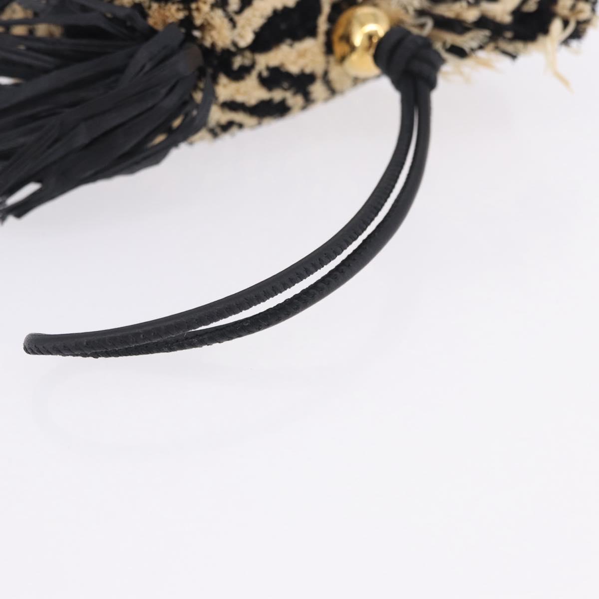 LOEWE Zebra Motif Bag Charm Leather Black Beige Auth 167701SAM