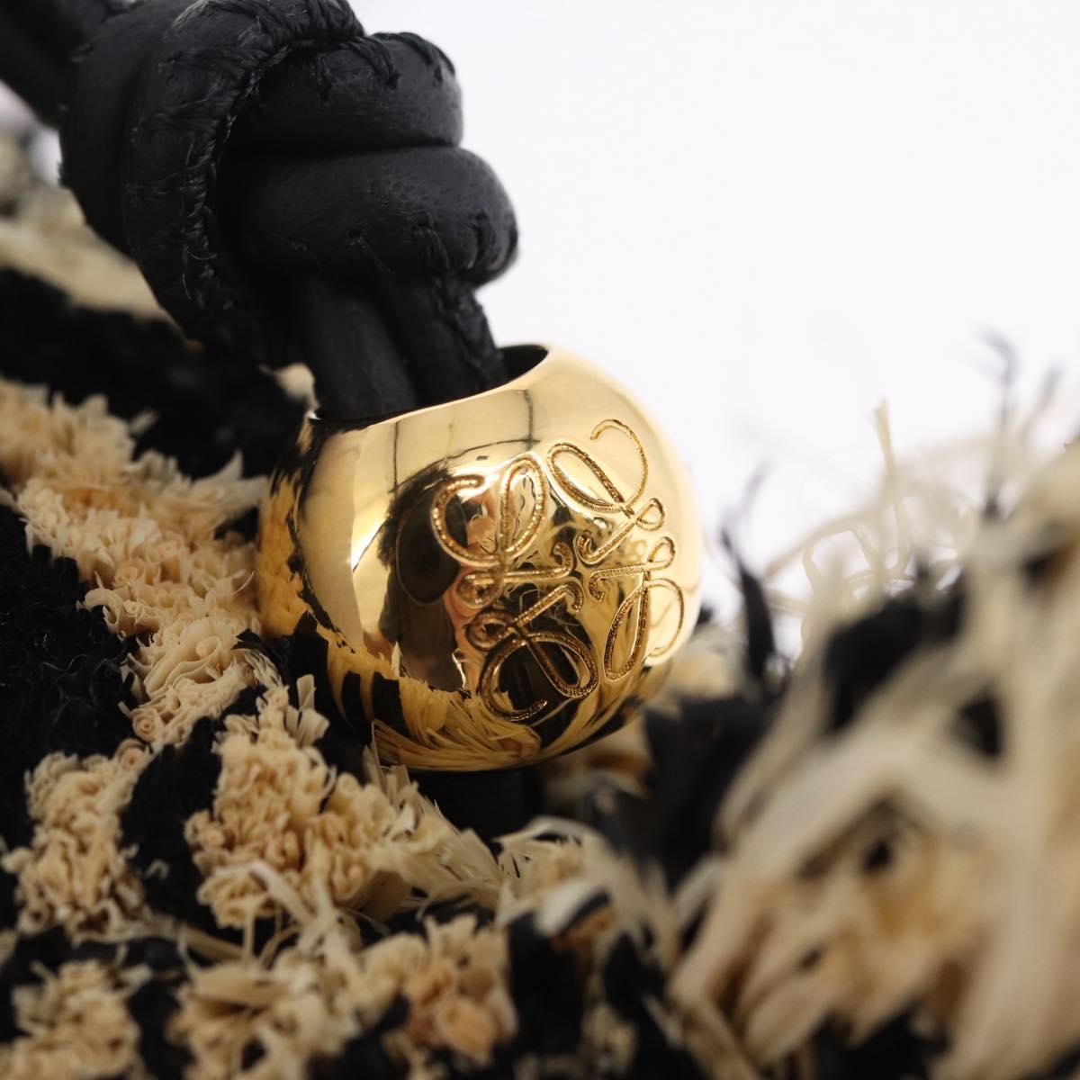 LOEWE Zebra Motif Bag Charm Leather Black Beige Auth 167701SAM