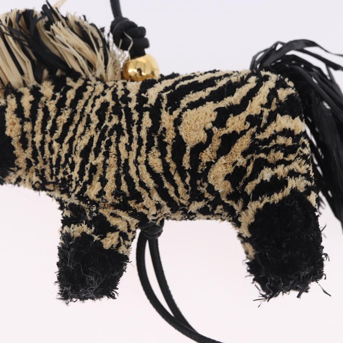 LOEWE Zebra Motif Bag Charm Leather Black Beige Auth 167701SAM