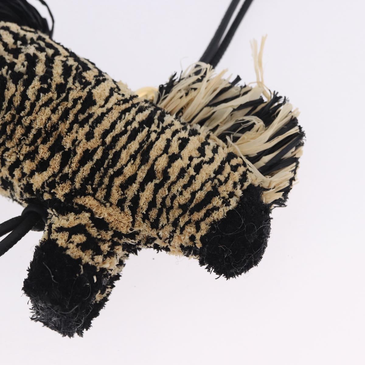 LOEWE Zebra Motif Bag Charm Leather Black Beige Auth 167701SAM