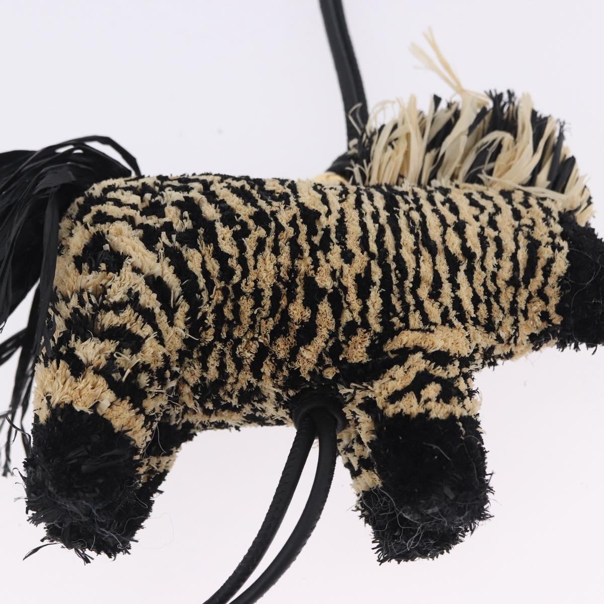 LOEWE Zebra Motif Bag Charm Leather Black Beige Auth 167701SAM